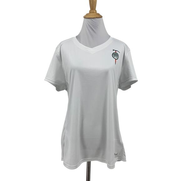 Marmot T Shirt Womens XL White Short Sleeve V Neck 8000 Meter Challenge Wicking - Picture 1 of 13